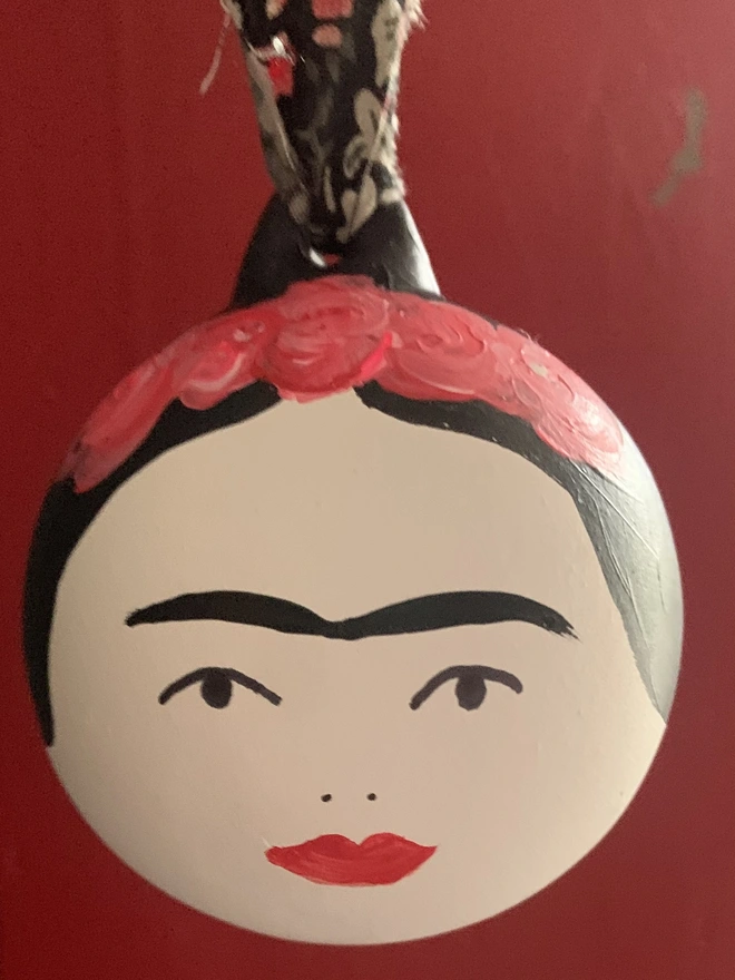 Handpainted frida Kahlo bauble ceramic