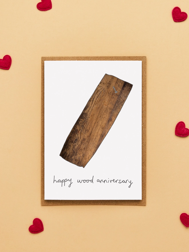 Funny Fifth Anniversary Card Featuring a Plank of Wood