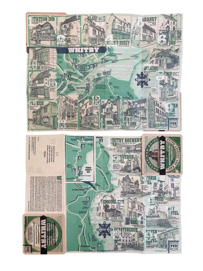 Whitby Pocket Pub Guide. A folded out map of the pubs of Whitby,