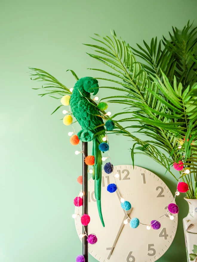 rainbow pom pom light chain with white led lights 
