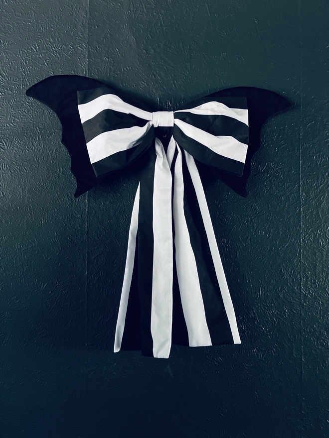 'Wednesday Adams Inspired' Black & White Bat Bow