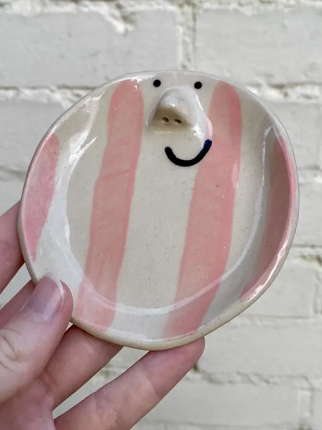 pink stripe handmade ceramic trinket dish