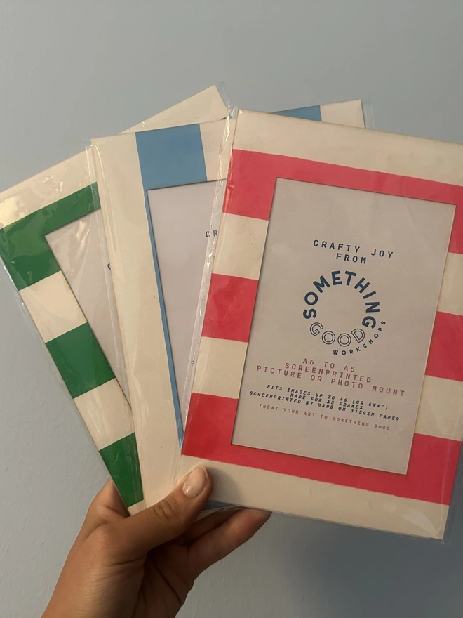 Three A5 Screen Printed Mounts with Thick Stripes 