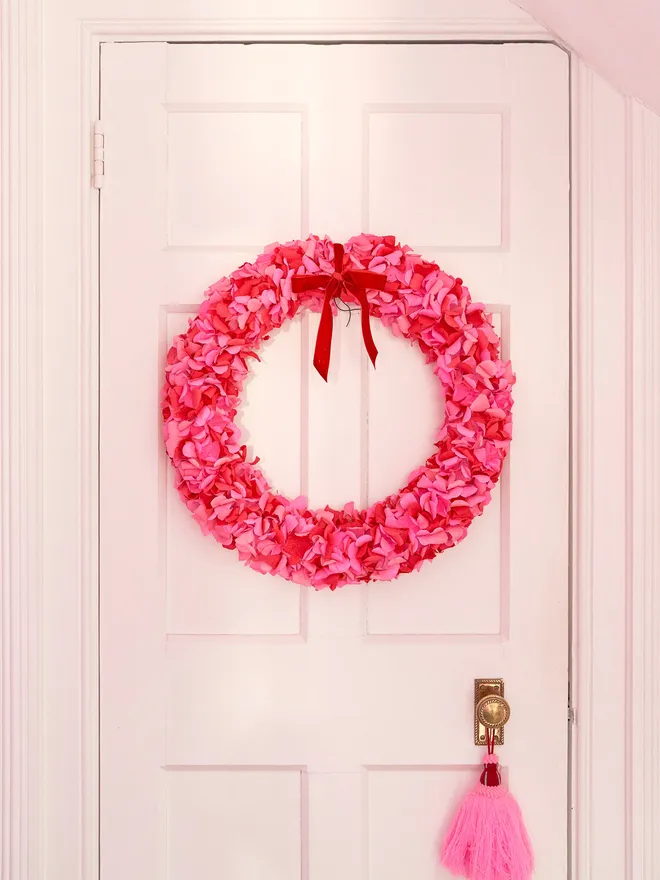 Pink crepe paper wreath