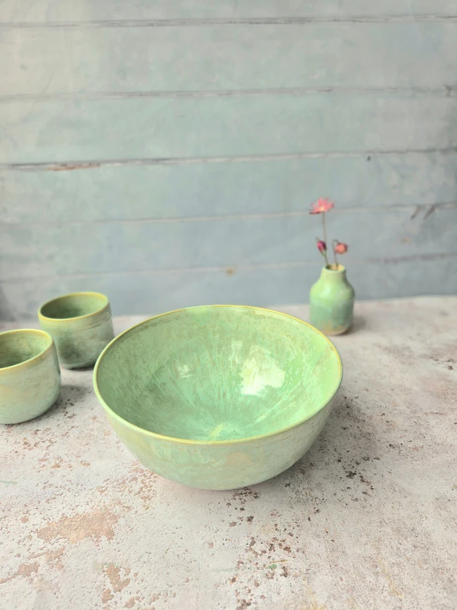 ceramic serving bowl, pottery serving bowl, Jenny Hopps Pottery, aQUA TURQUOISE, GREEN, Gift, 