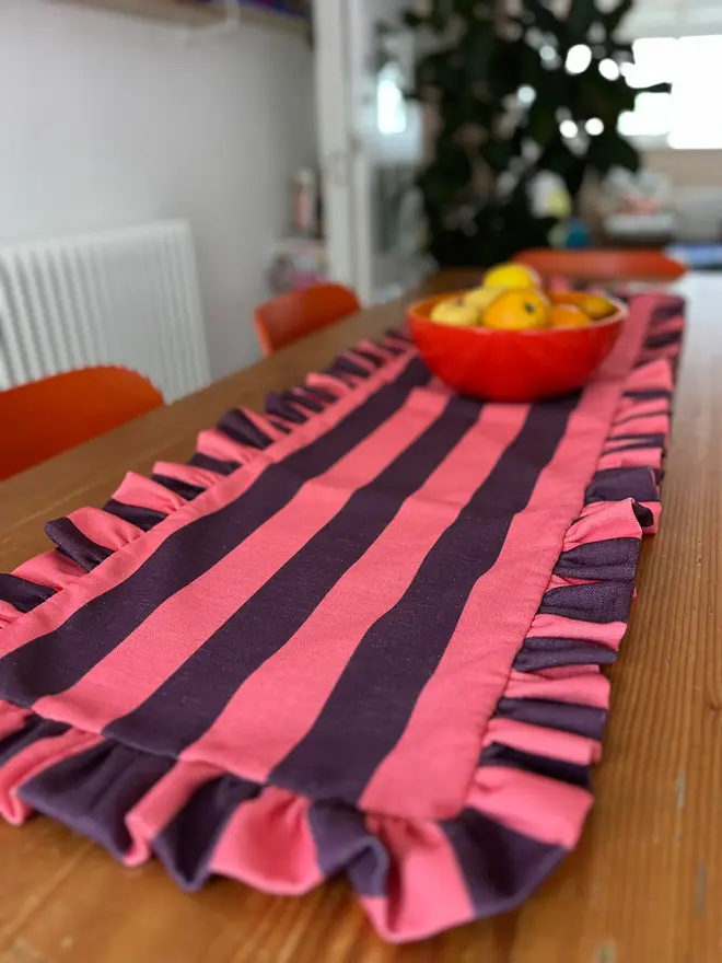 burgundy coral velvet stripe table runner