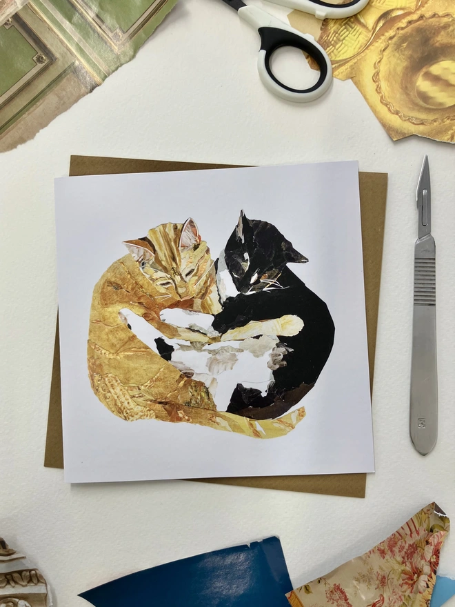 Cuddling Cats Greetings Card