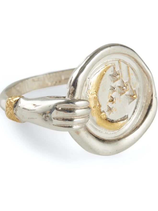 libra zodiac ring, silver with gold plate highlights