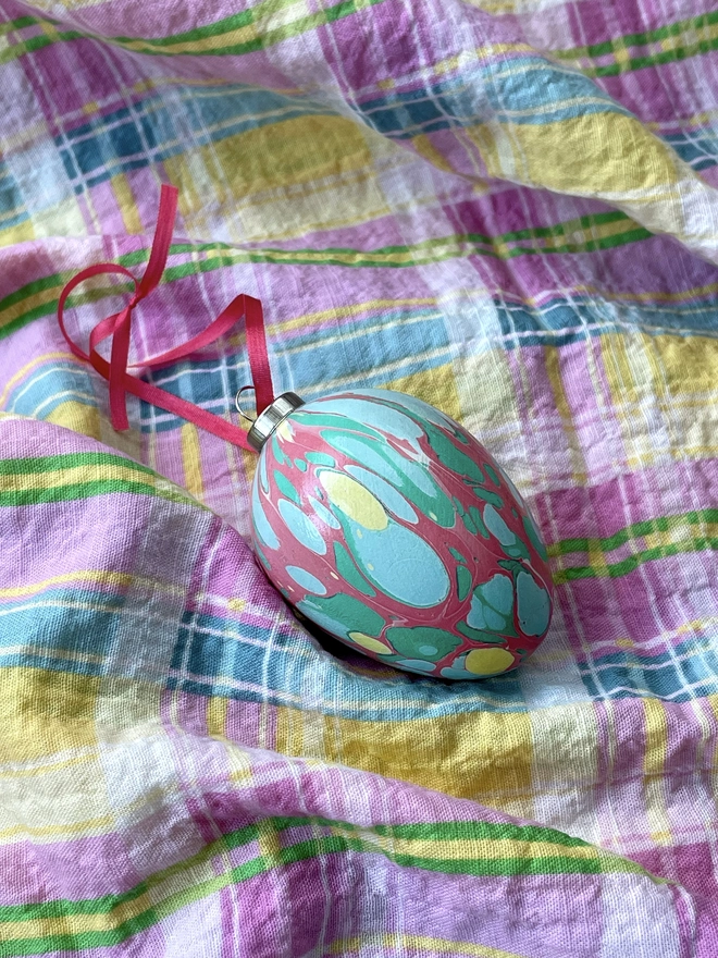 Hand-marbled ceramic hanging Easter egg