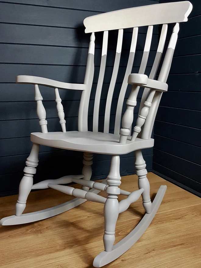  Painted Wooden Rocking Chair Grey And White 