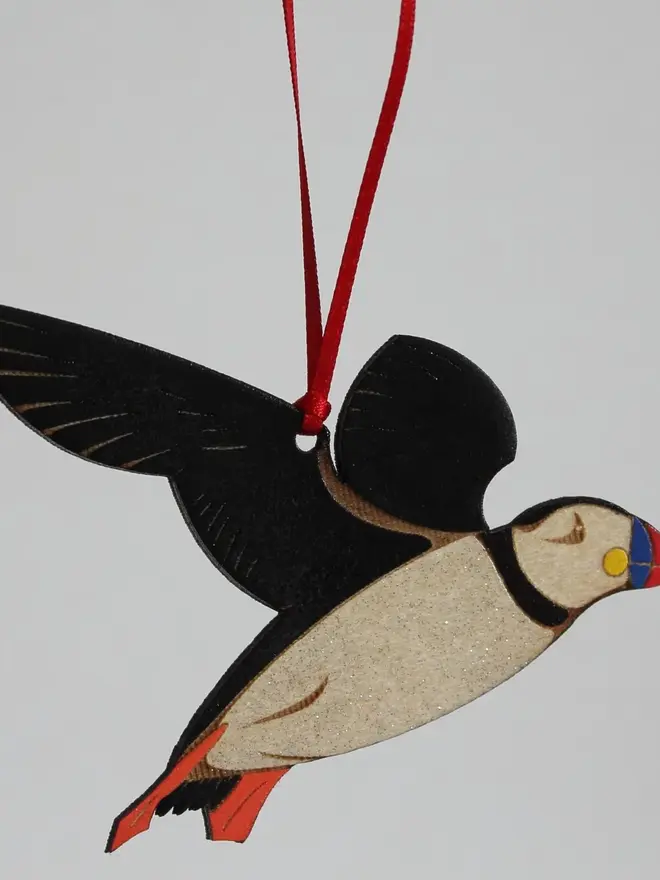 Wooden Sparkly Puffin Christmas Decoration