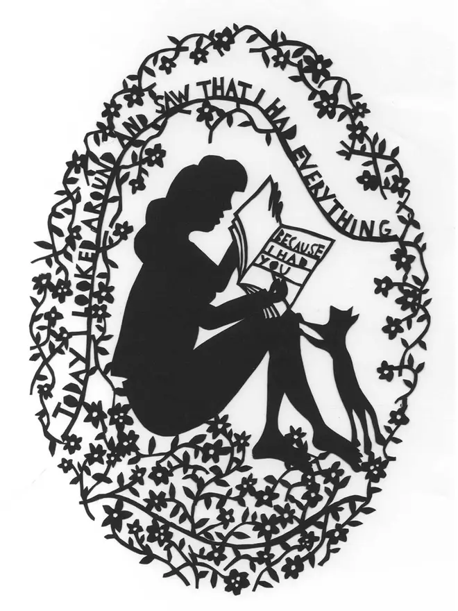 The original papercut that was created to become the artwork for the pink and crimson '...Because of you' screenprint that Rob made specially for Holly & Co.