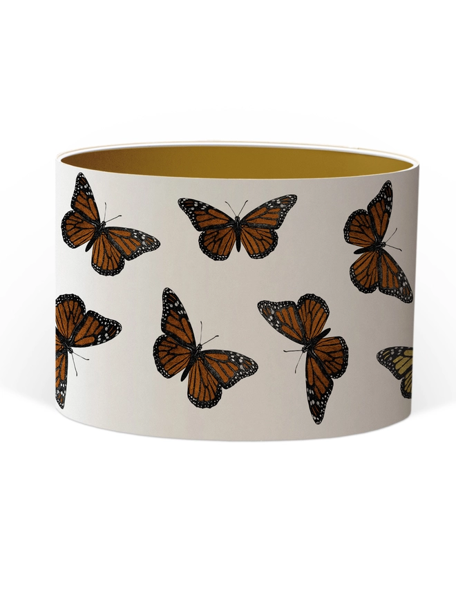 Mountain & Molehill monarch butterfly shade with gold detail on wood lamp base