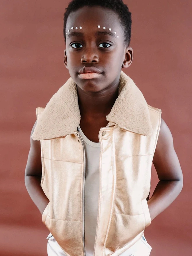 Starlight Gold Padded Front Zip Leather Gilet
