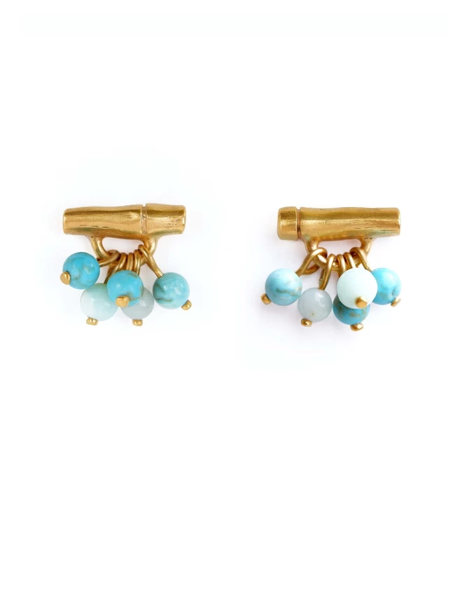bamboo bauble stud earrings in gold vermeil with turquoise beads