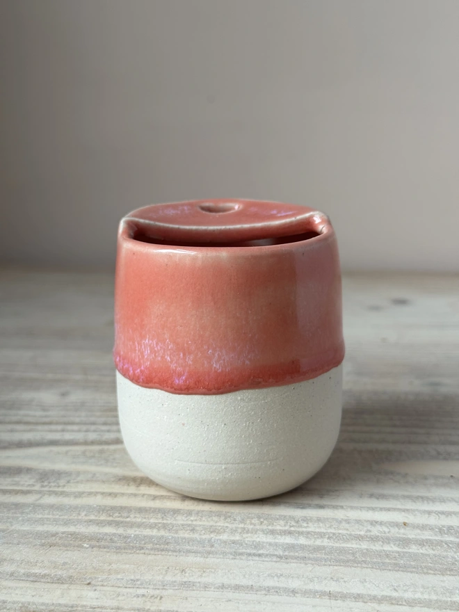 'Caffeine Please' Ceramic Travel Cup Pink Glaze