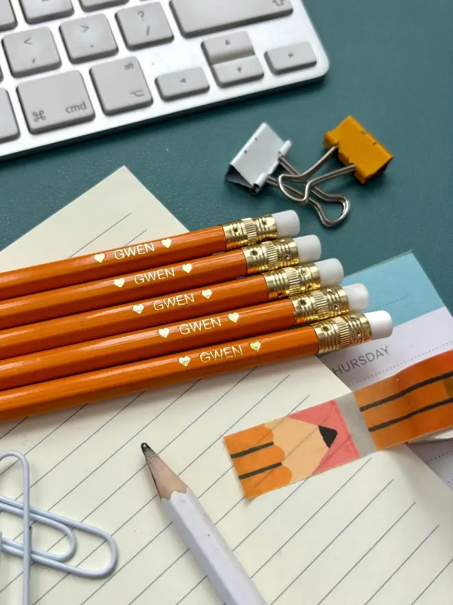 Personalised Orange Colour HB Pencils 