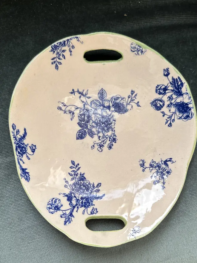 SMALL Blue Floral - Green Rim