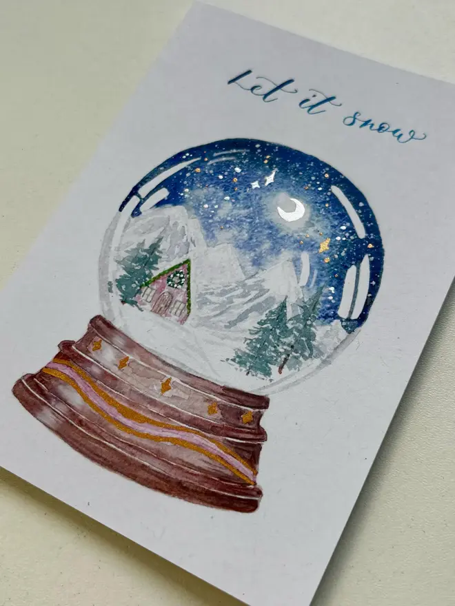 Watercolour Snow globe Christmas Greeting Card 