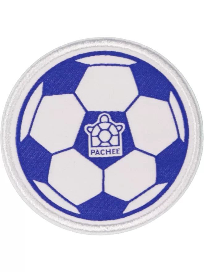 A circular patch of a blue and white football with the Pachee logo in the centre.