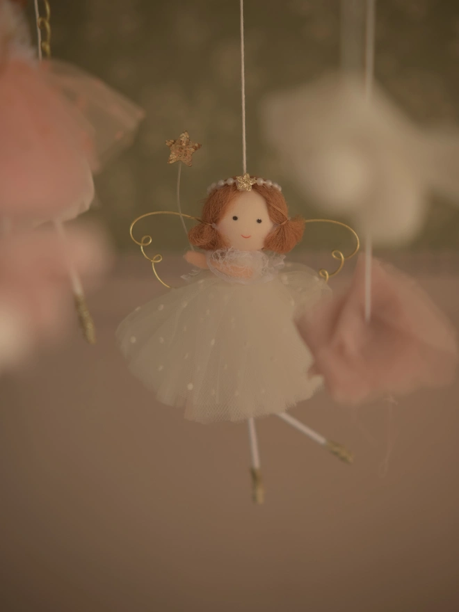 Felt fairy mobile, fairy mobile, crib mobile, nursery décor, baby girl gift, pastel nursery, magical nursery, woodland nursery décor.