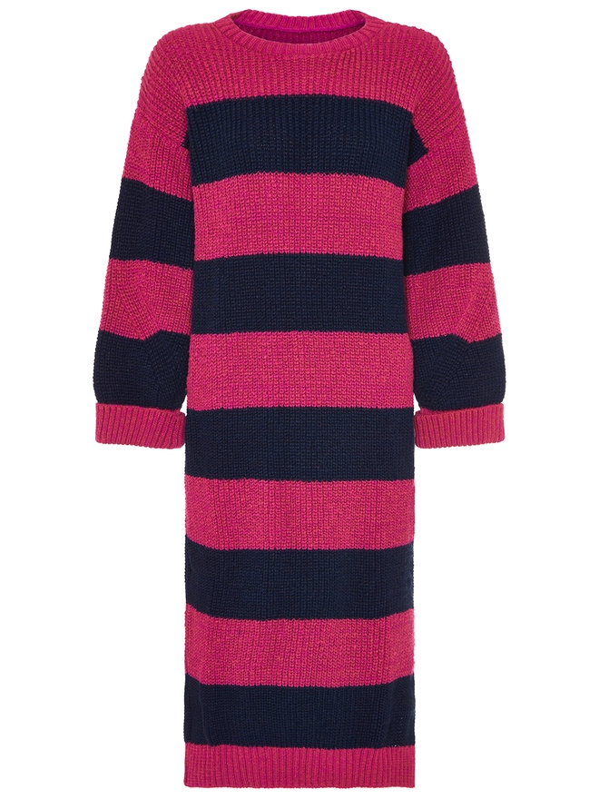 Chunky Oversized Stripe Knitted Midi Dress UK Made