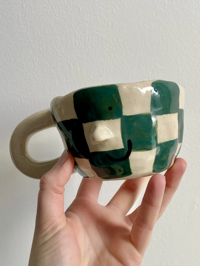 forest checkerboard mug angle