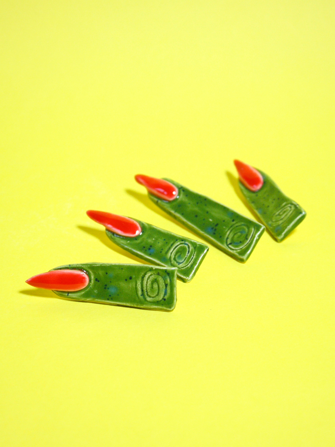 Witches Fingers Ceramic Halloween Brooch Purple