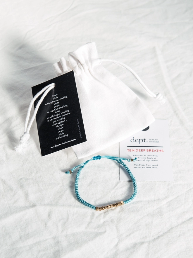 Ten Deep Breaths Bracelet in Blue with Drawstring Bag