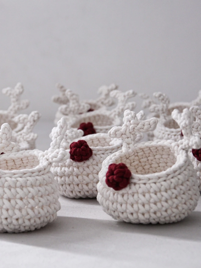 hand crocheted christmas basket rudolph Zuri house mocha