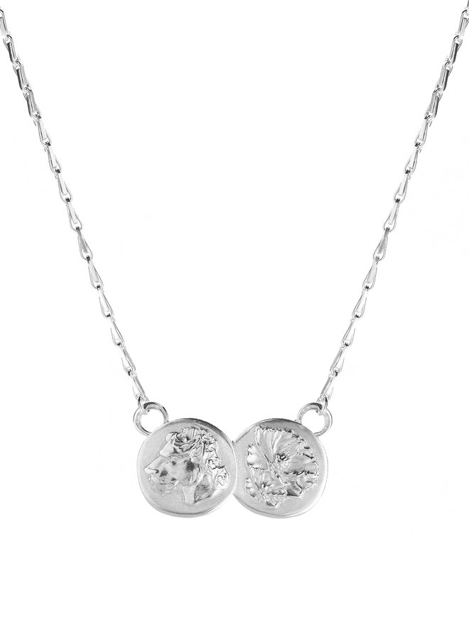 Lioness Double Coin Pendant silver