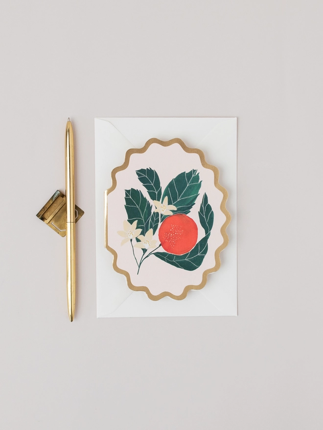 ORANGE BOTANICAL FRUIT SCALLOP DIE CUT CARD