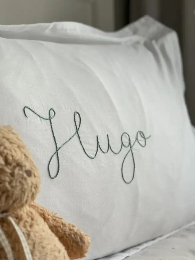 personalised hand embroidered name pillowcase