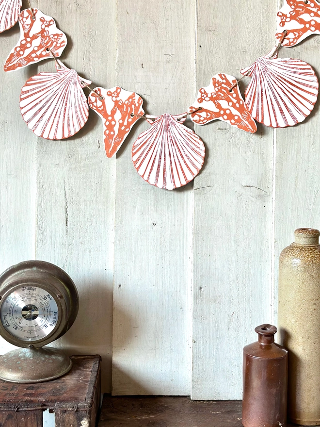 Linocut Seaweed & Scallop Shell Garland